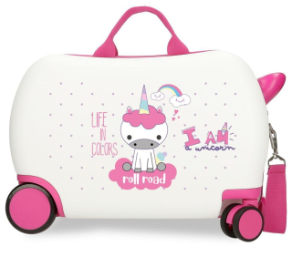 Detský kufrík na kolieskach Roll Road I am Unicorn white 45 cm